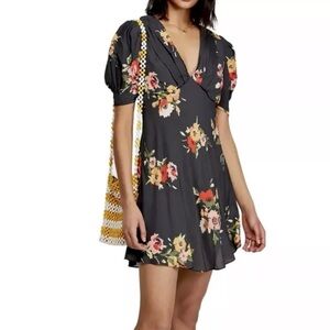 $108 Free People Neon Garden Floral Dress Black Combo 8